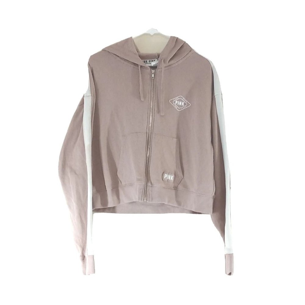 PINK VICTORIA SECRET Women Sweatshirt  Preowned  HOODIE LARGE  BEIGE BROWN WHITE